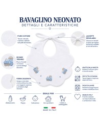 Pure Cotton Baby Bib with Train Embroidery - CI00369AZ - Corredo Italiano