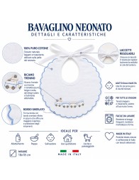 Pure cotton baby bib with embroidered train and scalloped edge - CI00368AZ - Corredo Italiano