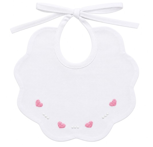 Bavaglino in puro cotone con ricamo cuoricini rosa -...