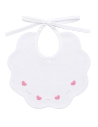 18x18 cm pure cotton baby bib with scalloped edge and embroidered pink hearts