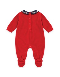 Tutina natalizia in ciniglia con colletto Tartan - C60902 - Coccode'