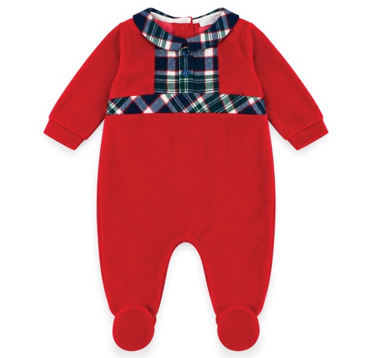 Tutina natalizia in ciniglia con colletto Tartan - C60902...