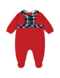 Tutina natalizia in ciniglia con colletto Tartan - C60902 - Coccode'