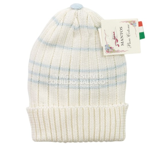 Cappellino neonato in filo righe cielo di Mantos 0508PA 2