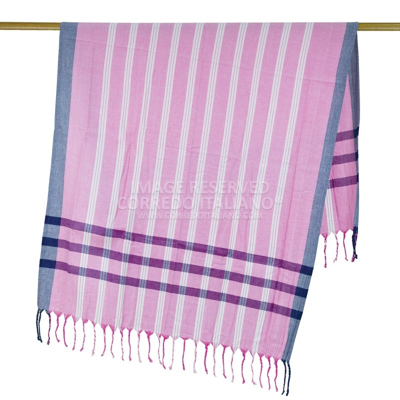 Tartan towel pareo with knotted fringes