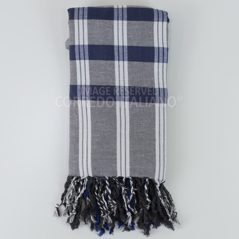 Tartan towel pareo with knotted fringes