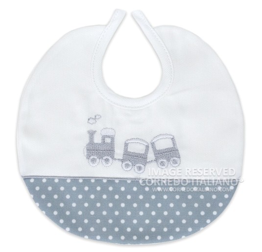 Bavaglino ricamato cotone piquet con trenino 2