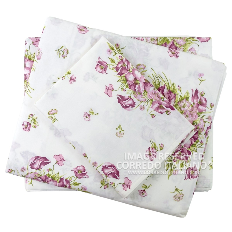 Floral double percale cotton duvet cover set Geranium by Corredo Italiano